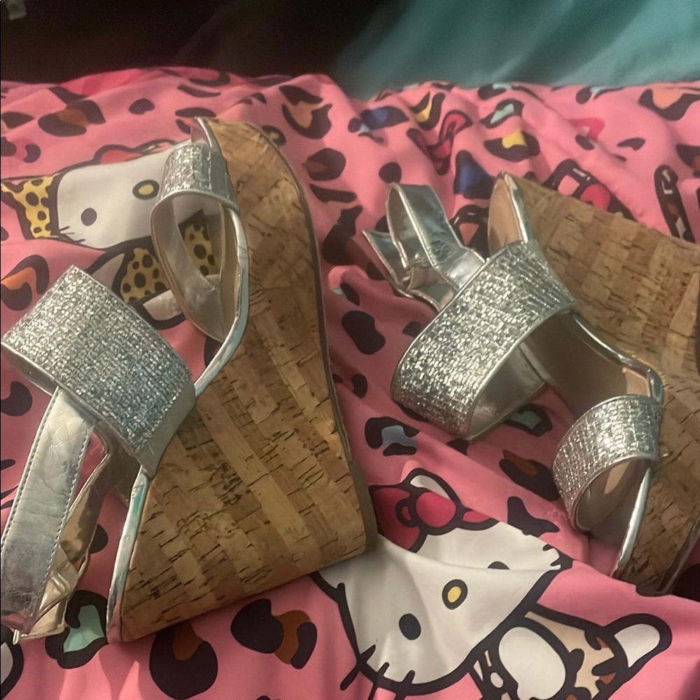 Glamorous Silver Wedge Shoes with Sparkly Straps